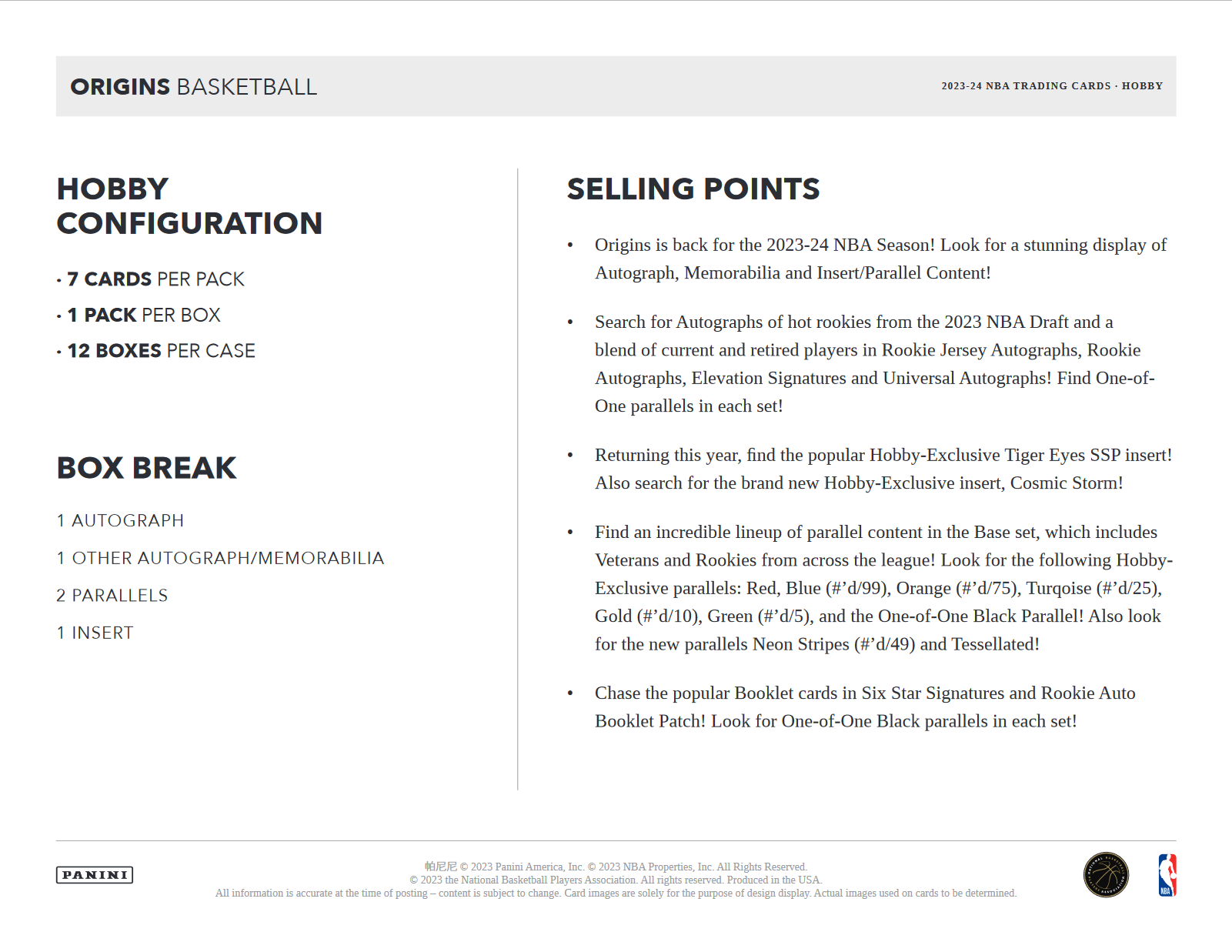 2023-24 Panini Origins Basketball Hobby Box